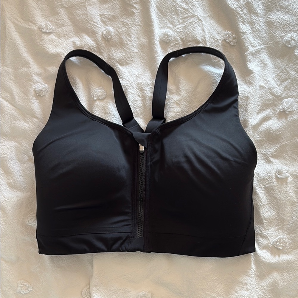 Athleta High Impact Black Sports Bra with Racerback and Front Zip